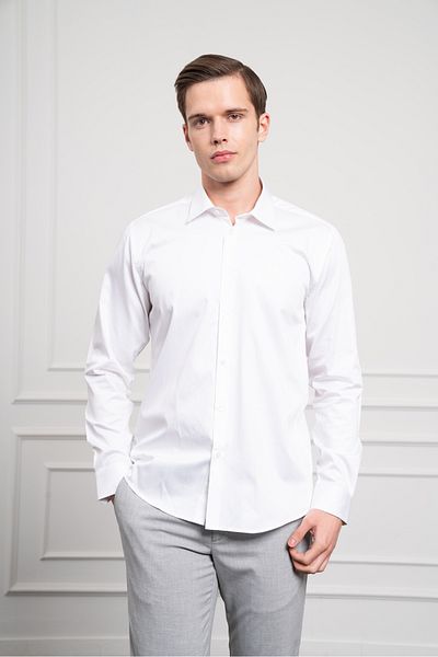 Morven Men's White Cotton Trend Slim Fit Slim Fit Shirt
