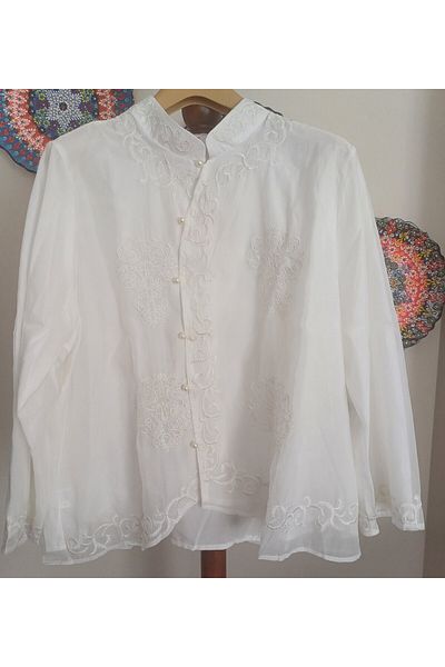 ARDSU Cămașă albă gotică pentru femei, broderie, cu nasturi perle