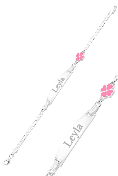 KAR DİAMOND Gümüş Kişiye Özel isimlik Bebek Çoçuk Yonca Gümüş Bileklik - Sertifikalı