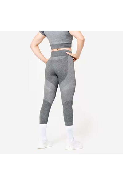 Decathlon High Waist Gray Sports Leggings - Women's 900 Fitness Cardio
