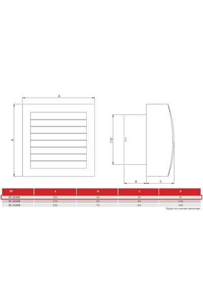 BVN Bahçıvan Ec 1010e Otomatik Panjurlu Plastik Banyo Ve Tuvalet Aspiratörü 100 M³/h Debi 10 Cm