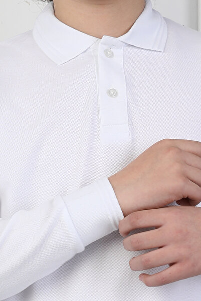 NEWKİDS 9-13 Years Old Plain White School and Daily Polo Collar Children's Sweatshirt