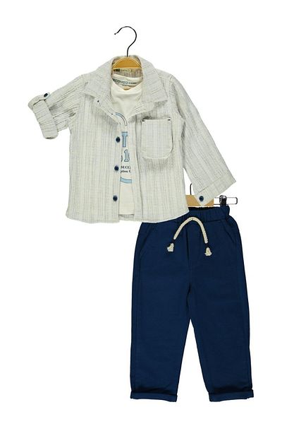 KIPIRIK BABY 3-Piece Boy's Navy Blue Linen Shirt Suit