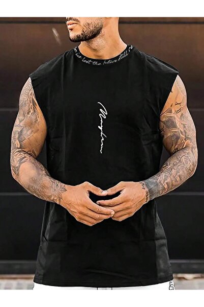 bellanova Baskılı Kolsuz tshirt Erkek Sıfır Kol Giyim Spor Giyim Oversize T-S...