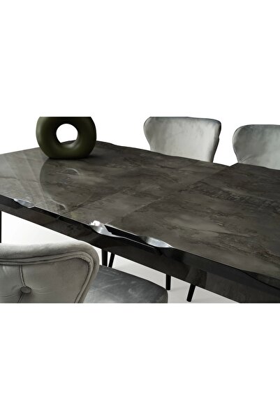 Evistro Ortadan Açılır Kütük Büyüyen 80x130cm Gri Ahşap Salon Yemek Masa Sandalye Takımı 4 Siesta Sandalyeli