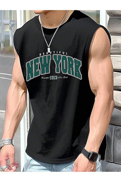 bellanova Baskılı Kolsuz tshirt Erkek Sıfır Kol Giyim Spor Giyim Oversize T-S...