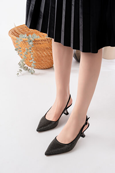 Egepass SLİNGBACK ZARİF TAŞLI TOPUKLU ŞIK GECE GÜNLÜK KULANIM