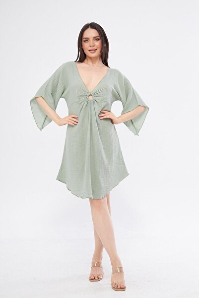 White By Nature Halkalı Mini Yeşil Elbise