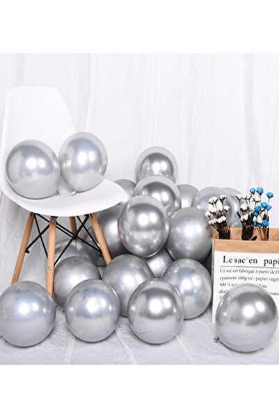 VIP Balon 15’li 12 İnç Gümüş Krom (Aynalı) Balon Seti – Parlak, Şık ve Helyum Uyumlu Parti Balonları