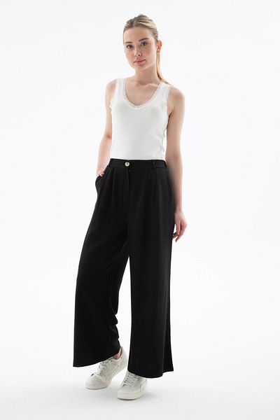 Fashion Friends Wide Leg Linen Trousers - Black Liyakatli