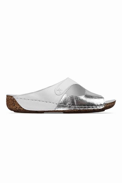 Lal Shoes & Bags Papuci Linsas pentru femei din piele naturală, cu detalii în zăbrele, în două culori-alb