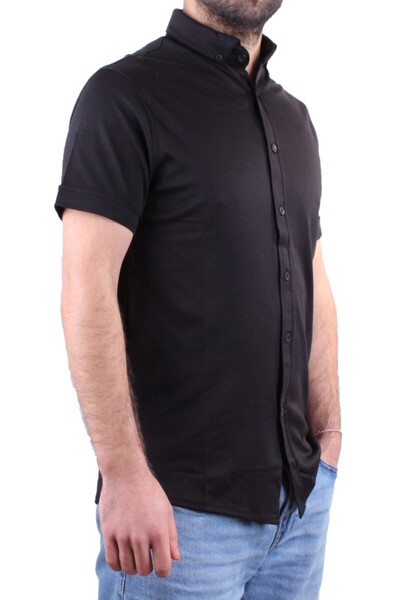 Twister Jeans Ανδρικό πουκάμισο Twister 1853 Μαύρο κοντομάνικο casual βαμβακερό