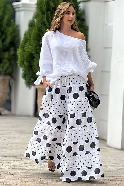 Neşeli Butik Women Linen Polka Dot Print Double Set Nbemp2480