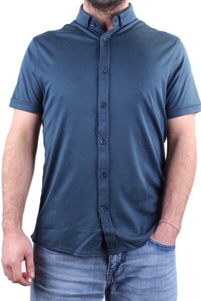 Twister Jeans Ανδρικό πουκάμισο Twister 1853 Petrol κοντομάνικο casual βαμβακερό