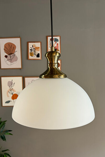 Bamyum Perry Cam Beyaz Tekli Avize Eskitme Tokmak Başlık Retro Sarkıt Lamba Restoran Salon Aydınlatma