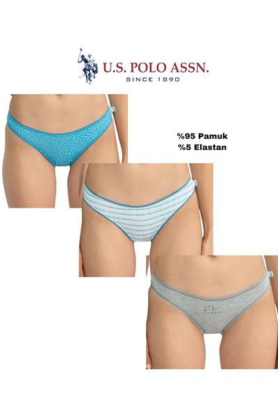 U.S. Polo Assn. Femei, Licențiat, USPA, 95% bumbac, 5% elastan (Grimelange-Blue Printed-Printed) Set de 3 slip/chiloți