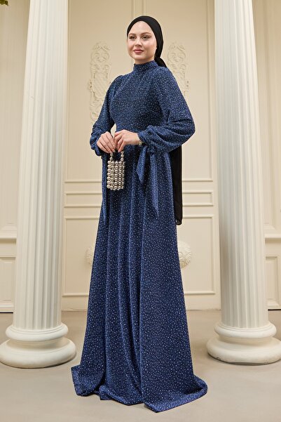 InStyle Modré večerní šaty Buzy Saks s flitry a kamínky