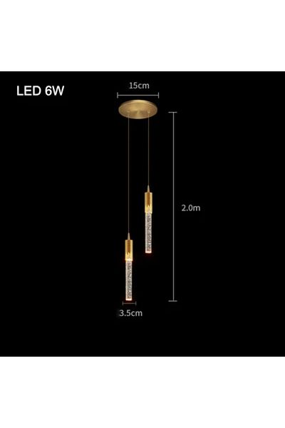 YUGUUK 3 color changeable Gold-2Heads Nordic Crystal Pendant Lights LED Ceiling Lamp Bedside Hanging Lighti