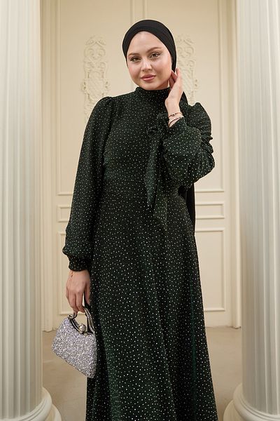 InStyle Βραδινό φόρεμα Buzy Green με παγιέτες και πέτρες