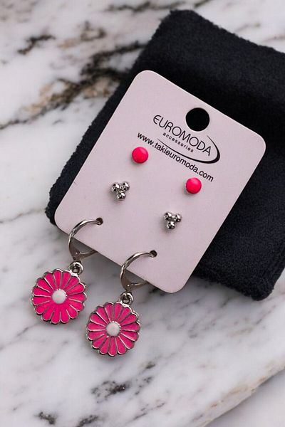 EUROMODA Colorful Daisy Design 3-Piece Ball Earring Set