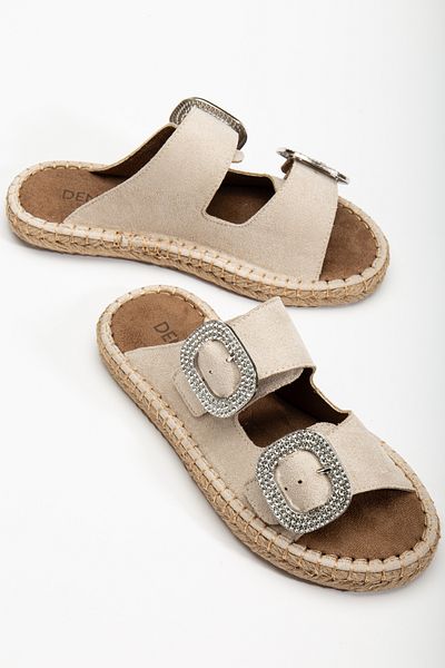 DENORA Beige Skin Cream Matte Thick Step Espadrille Shoes