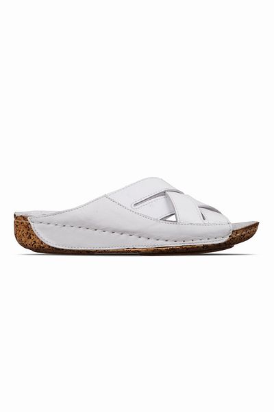 Lal Shoes & Bags Papuci colorați pentru femei din piele naturală cu model în cruce-alb