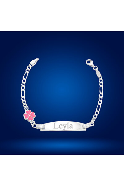 KAR DİAMOND Gümüş Kişiye Özel isimlik Bebek Çoçuk Yonca Gümüş Bileklik - Sertifikalı