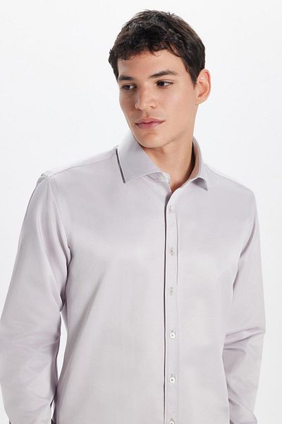 Tudors Ανδρικό μοντέρνο Slim Fit απλό σατέν βαμβακερό μπεζ πουκάμισο