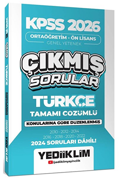 Yediiklim Yayınları Kpss 2026 Ortaöğretim Önlisans Türkçe 2010-2024 Öıkmış So...
