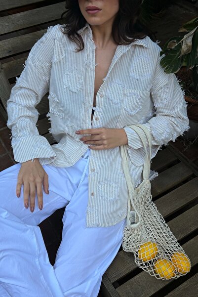 Eka Women's Beige Antique Detail Shirt 0999-25010