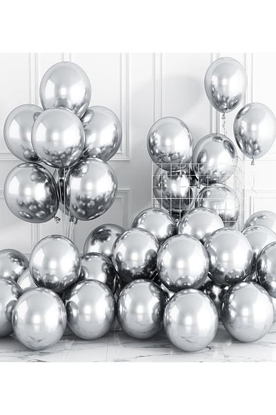 VIP Balon Set of 30 12 Inch Silver Chrome (Mirrored) Balloons – Shiny, Stylish and Helium Matched Party Balloons