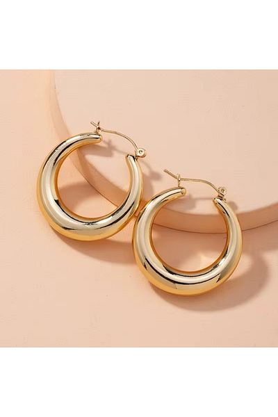 Siya Silver Tarnish Free Steel Curved Hoop Moon Earrings-3 cm