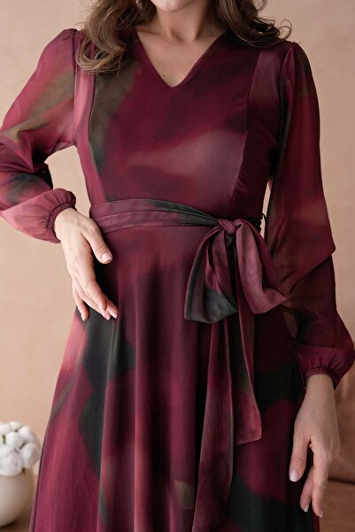 CİXAPLE Baskılı V Yaka Maxi Boy Elbise