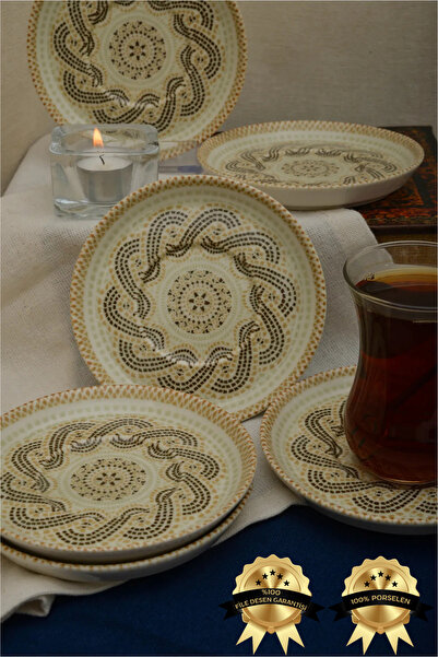 Heda Porselen Efes 6 Adet 12cm Porselen Çay Tabağı Kırık Beyaz