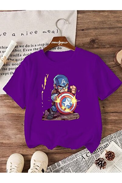 oneagılyazı تي شيرت كبير الحجم مطبوع عليه كابتن أمريكا للأطفال