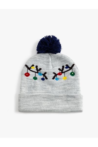 Koton Patterned Beret - Pompom Detailed