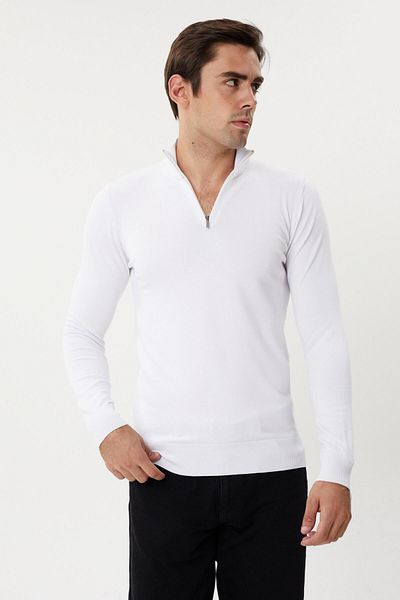 Twister Jeans Мъжки тънък пуловер без топчета с яка стойка и половин цип ET 3631
