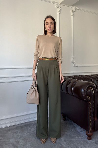 MAGARDE Pleated Palazzo Trousers Khaki Brand