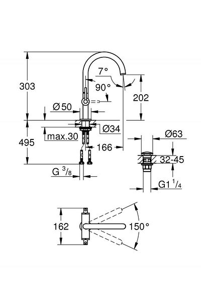 Grohe Baterie lavoar Grohe Atrio 21022AL3, 3/8 inch, pivotanta, evacuare push to open, Grafit