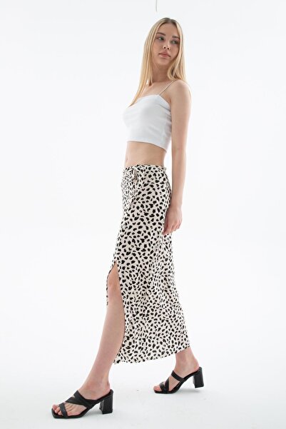 Fashion Friends Patterned Viscose Midi Skirt Ecru Model