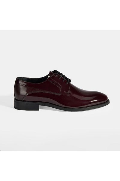 Desa Therese Burgundy Men's Lace-Up Patent Leather Classic Shoes