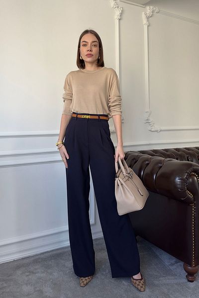MAGARDE Palazzo Trousers - Pleated Dark Blue