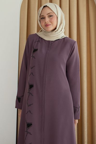 InStyle Sequin Patterned Plain Dusty Rose Ferace