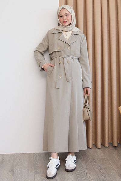 InStyle Cover Detail Long Lined Cream Trench Coat