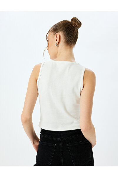 Koton Baskılı Crop Slim Fit Bisiklet Yaka Kolsuz Atlet