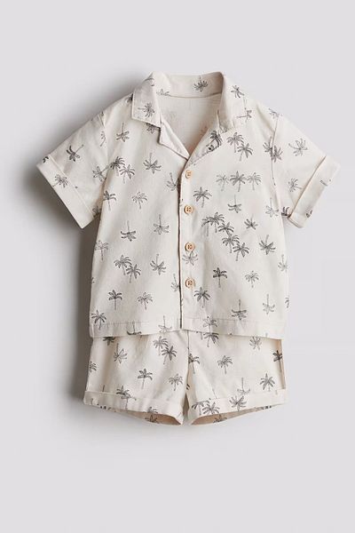 Monila Boy's Palm Printed 100% Cotton Fabric Shirt Shorts Underwear Set