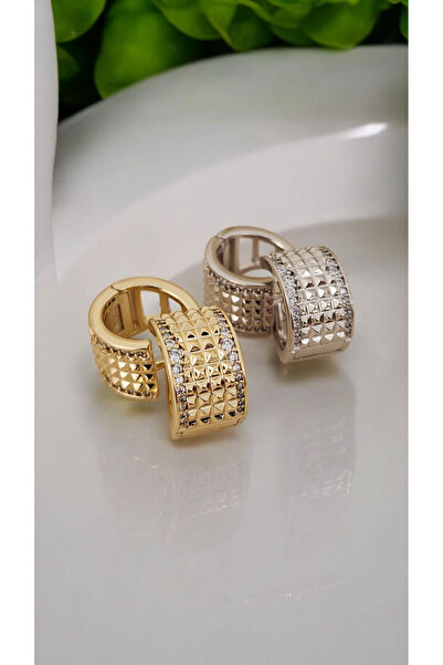 Yaseminli Butik Silver Color Earrings with Zircon Stones on the Edges