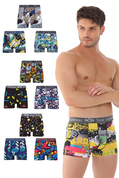 Store Men's 10-Piece Patterned Lycra Cotton Combed Boxers
