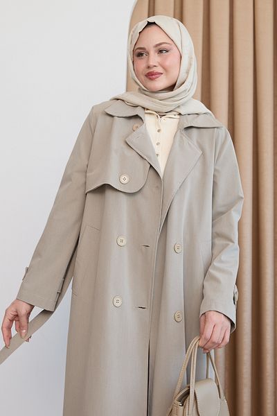 InStyle Cover Detail Long Lined Cream Trench Coat