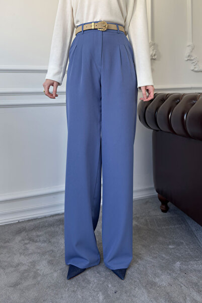 MAGARDE Παντελόνι Παλάτσο με πιέτες σε ΜΠΛΕ χρώμα